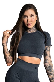 Gym Glamour Crop-Top s krátkým rukávem Dark Grey Ombre Női felső