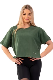 Nebbia Organic Cotton Loose Fit “The Minimalist” Crop Top 417 dark green Női póló