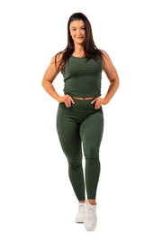 Nebbia Organic Cotton Ribbed High Waist Leggings 405 dark green Női leggings