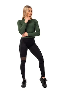 Nebbia  Organic Cotton Ribbed Long Sleeve Top 415 dark green Női póló