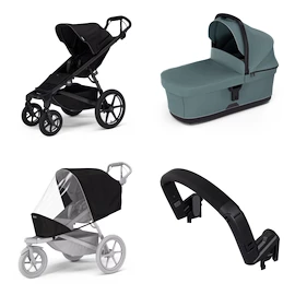 Városi babakocsi Thule Urban Glide 4-wheel Black + Mózeskosár Mid blue SET 4in1